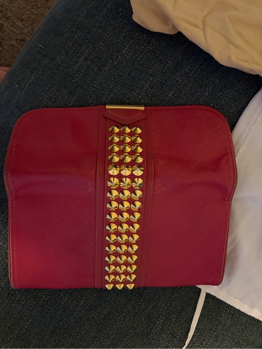 Louis Vuitton Pink Leather Clutch with Gold Studs